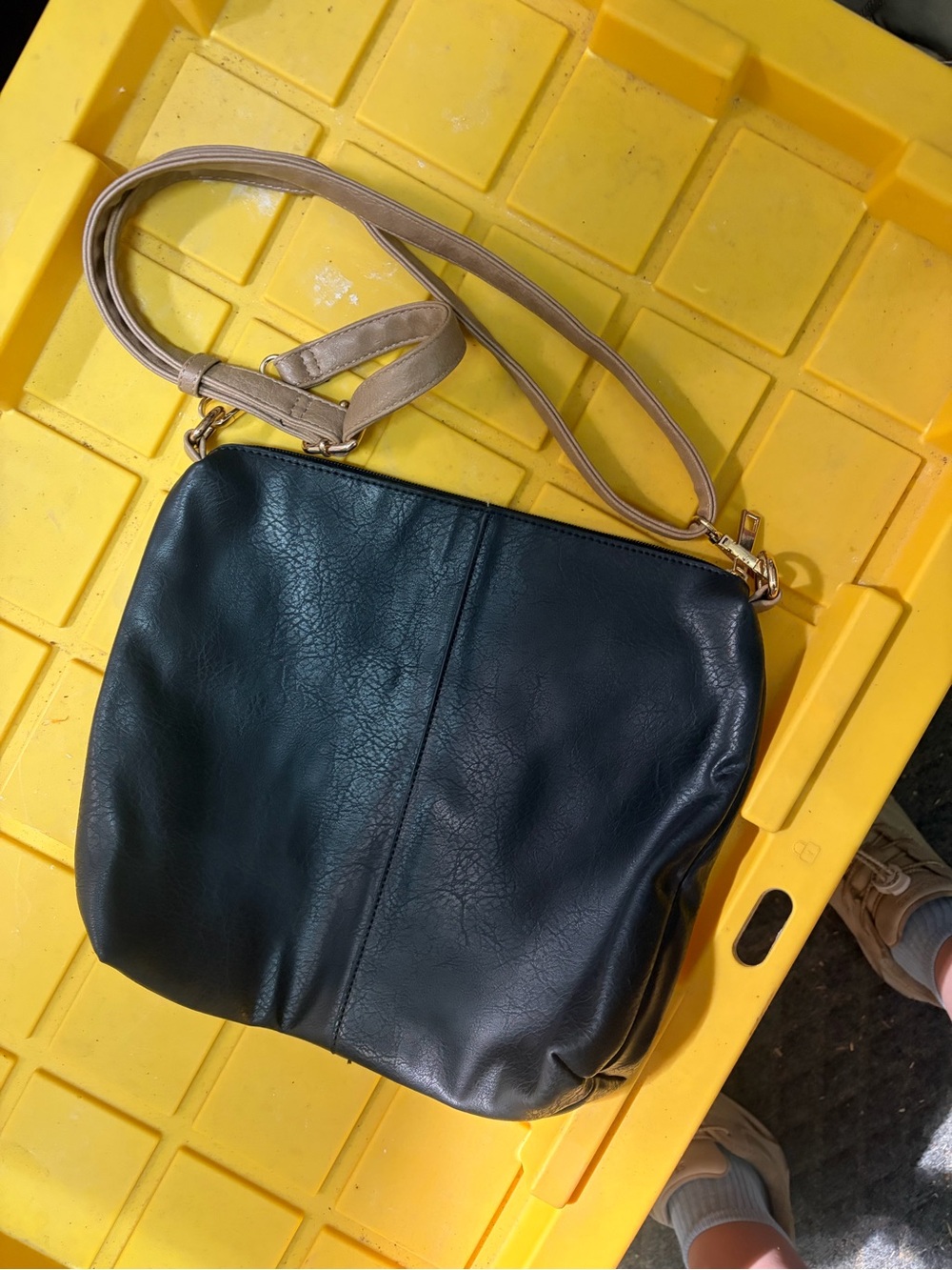 Classic Black Crossbody Bag with Beige Strap